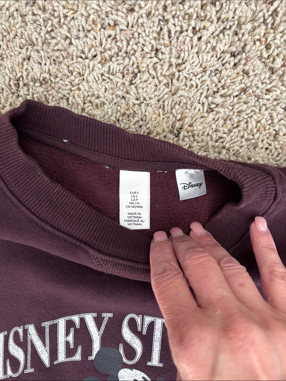 Disney Deep Burgundy Crop Mickey Graphic Sweatshirt - Picture 3 of 5